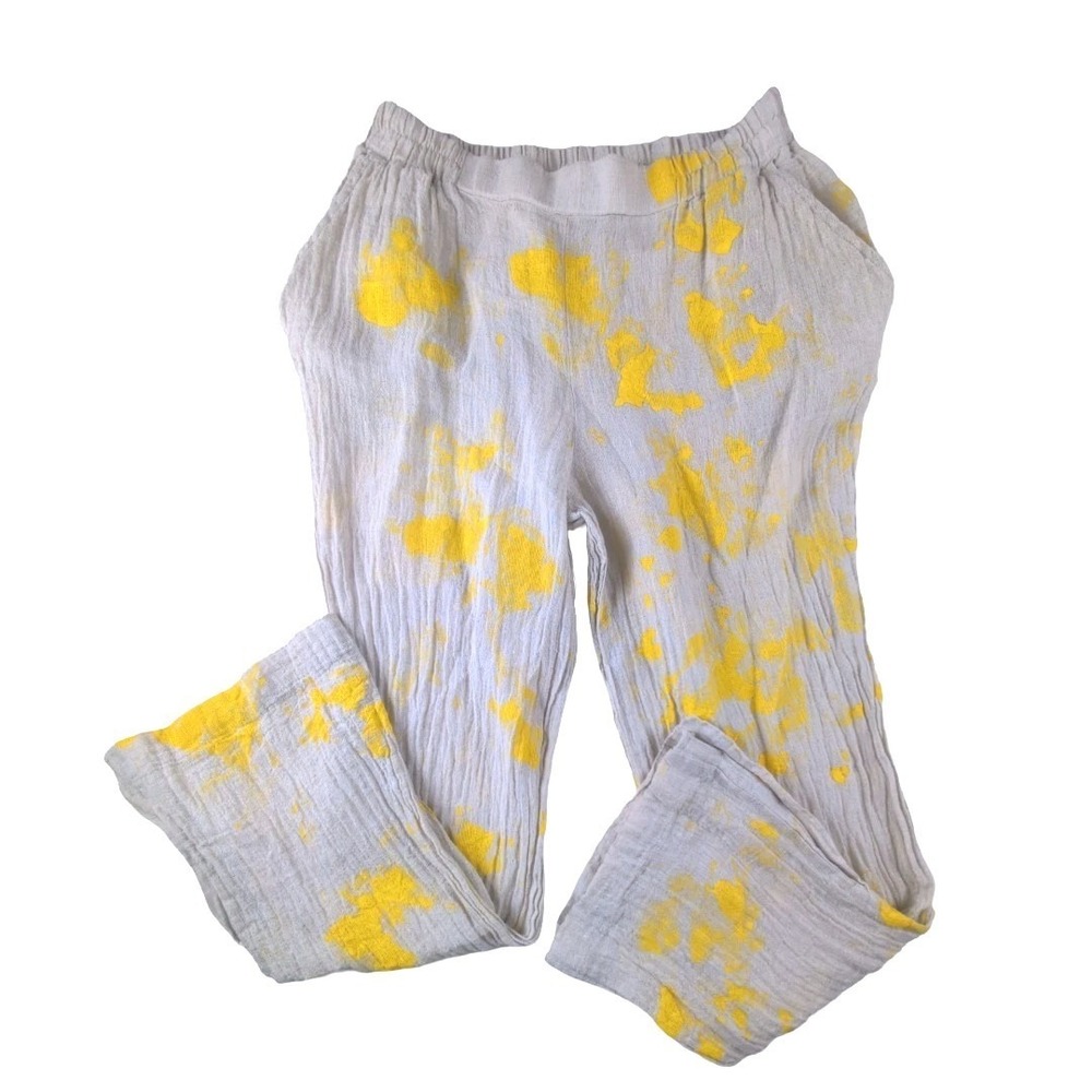 LUUKAA Linen Blend Yellow Paint Splatter Drawstring Pants Fire Collection Size 6